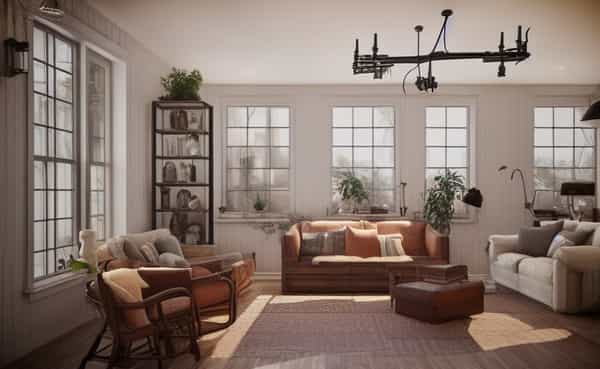 Rustic charm, comfortable, with a homey feel and vintage elements that convey warmth and simplicity.