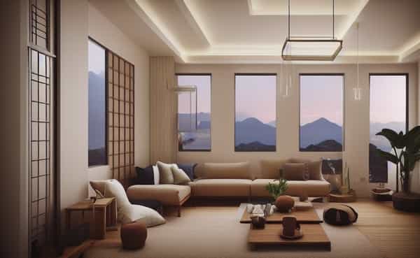 Harmonious, tranquil, inspired by Japanese minimalism to evoke calm and simplicity.